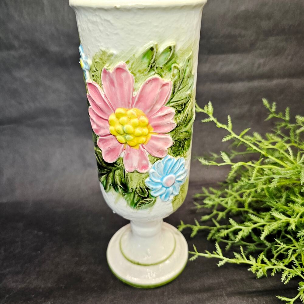 Vintage Geo Z Lefton Pedestal Vase PINK Daisy Zinnia Flower 8" 5032 Garden Retro
